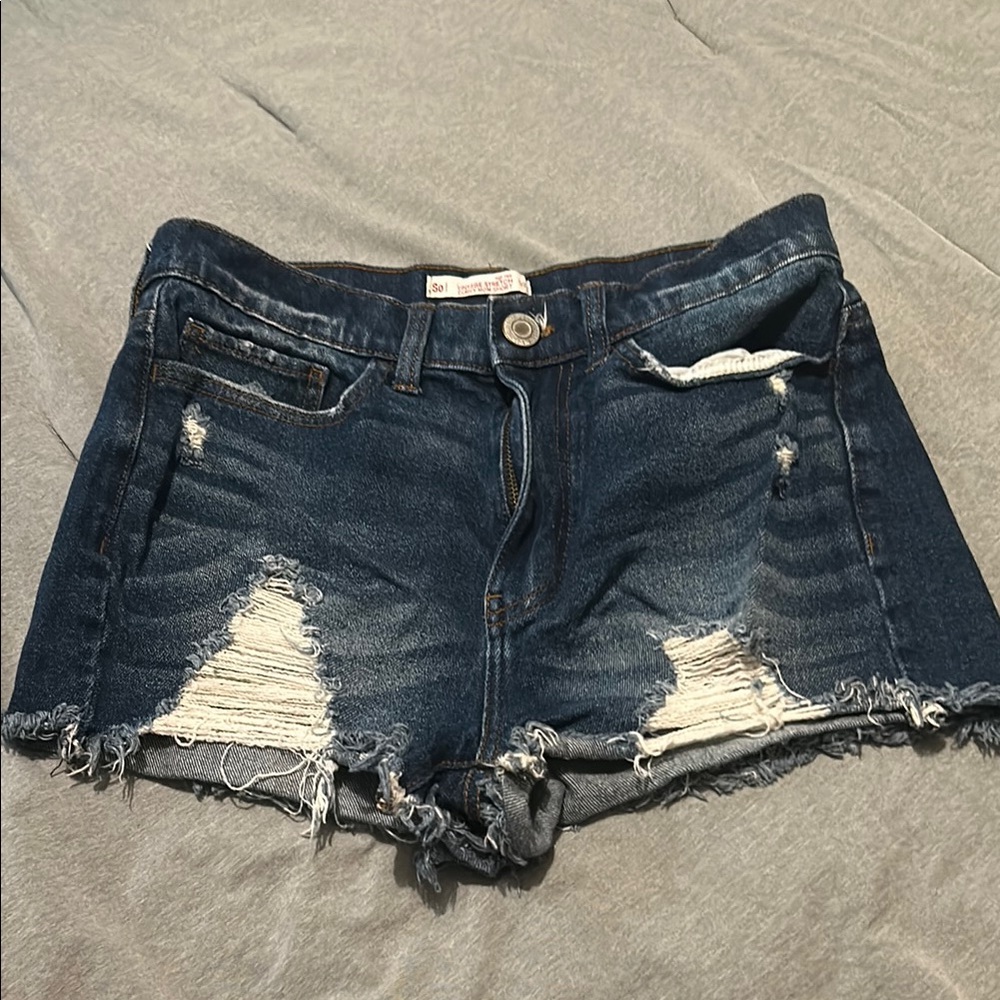 SO Blue Jean Shorts with Distressed Details and Frayed Hem